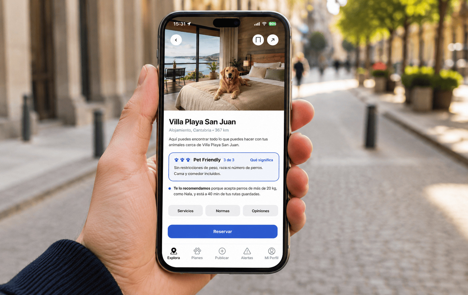 Ficha del hotel en la plataforma (móvil)